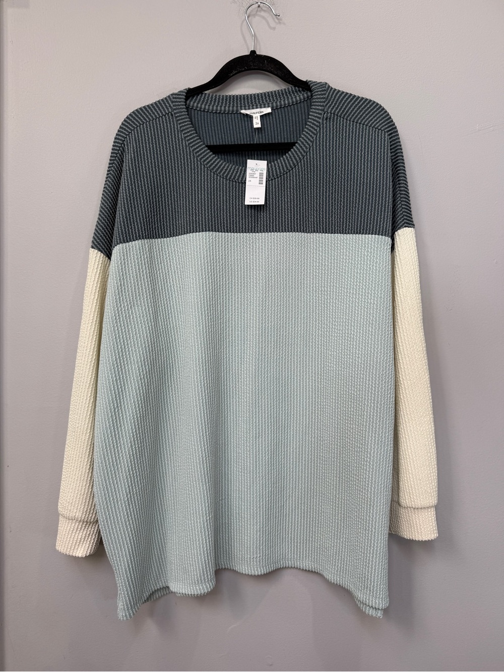 Maurices Colorblock Waffle Crewneck Sweater - Gray, Light Blue & Cream